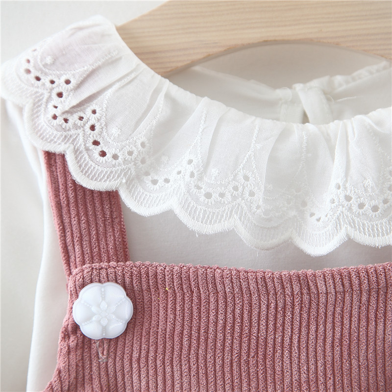 Humor Bear Girls Autumn Korean Children's Clothing Doll Collar Long Sleeve Strap Dress Suit Baby Kids Clothing Suit LJ201223