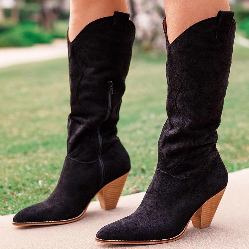 Women Mid-Calf Boots Fashion Slip On Zipper Women's Boots Classic Pointed Toe Chunky Heel Western Casual Females Shoes, Black
Women Mid-Calf Boots Fashion Slip On Zipper Women's Boots Classic Pointed Toe Chunky Heel Western Casual Females Shoes, Black