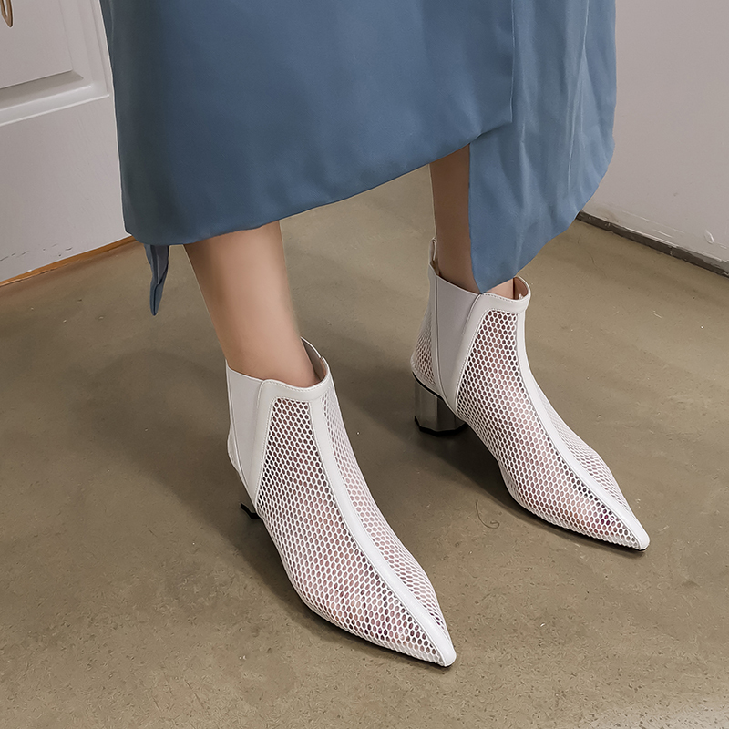 Women will see ankles cut hollow knitted pointed at toe bootie thick high-fashion women's shoes fresh boots, White
Women will see ankles cut hollow knitted pointed at toe bootie thick high-fashion women's shoes fresh boots, White