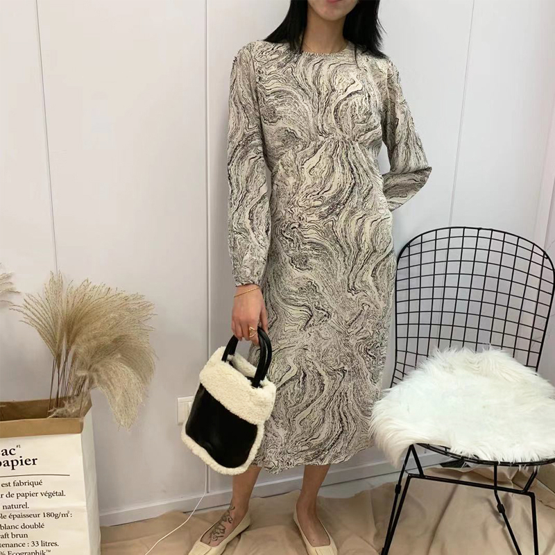 Paisley Printing Midi Dress 2020 Spring Long Sleeve Dress for Women Korean Fashion Clothes LJ201202