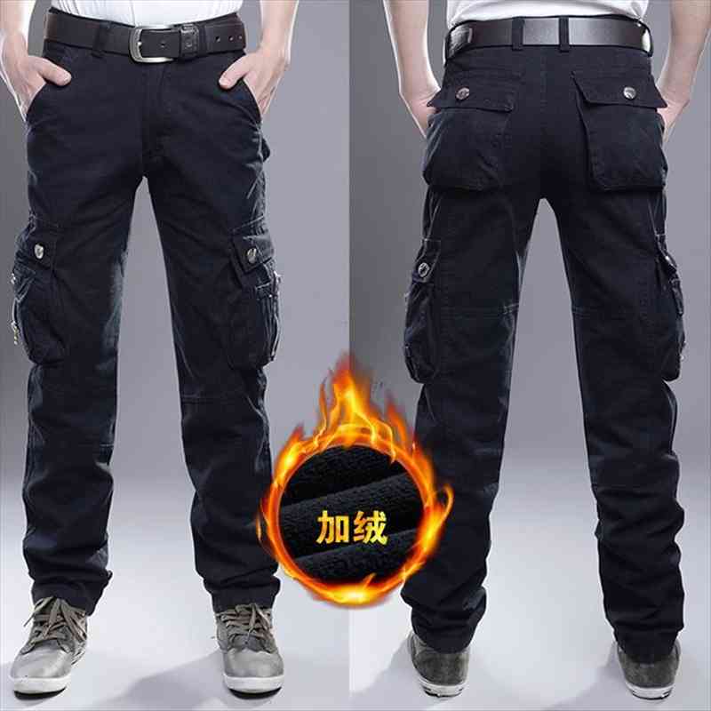 winter 100% cotton thermal thicken military army tactics plus velvet overalls mens pants trousers men clothing, Black