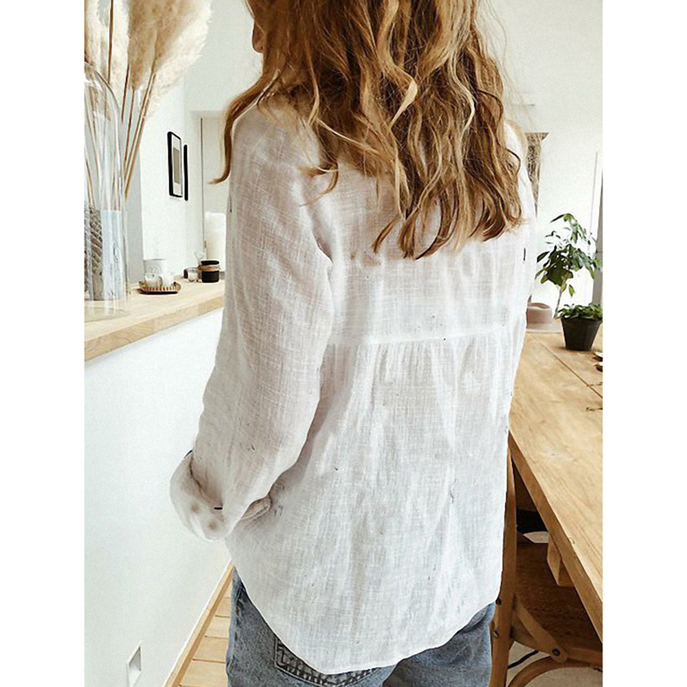 Women Linen Shirts Casual Loose Lapel Cardigan Top Long Sleeve Button Down Blouses Tops Plus Size S-5XL