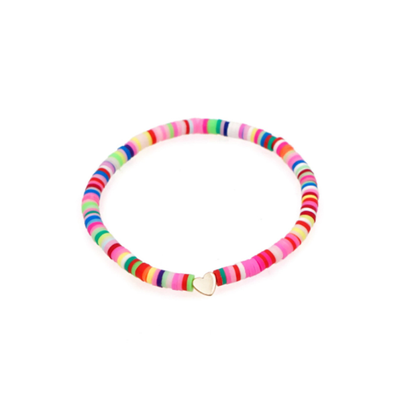 Gold Heart Charm Bracelets Colorful Polymer Clay Vinyl Heishi Disc Strands Stretch Bracelet Jewelry Wholesale 7pcs/set