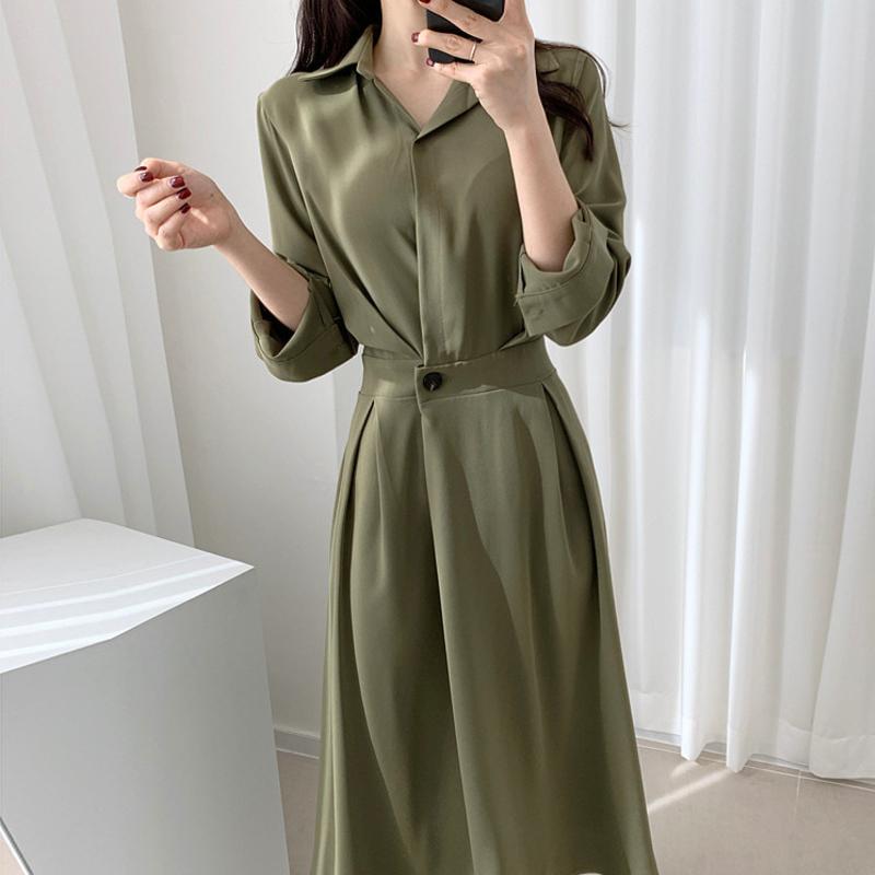 Spring Autumn Korean Chic French Style Solid Color Shirt Dress Mid-Length High-Waist Dress Women, Black
Spring Autumn Korean Chic French Style Solid Color Shirt Dress Mid-Length High-Waist Dress Women, Black