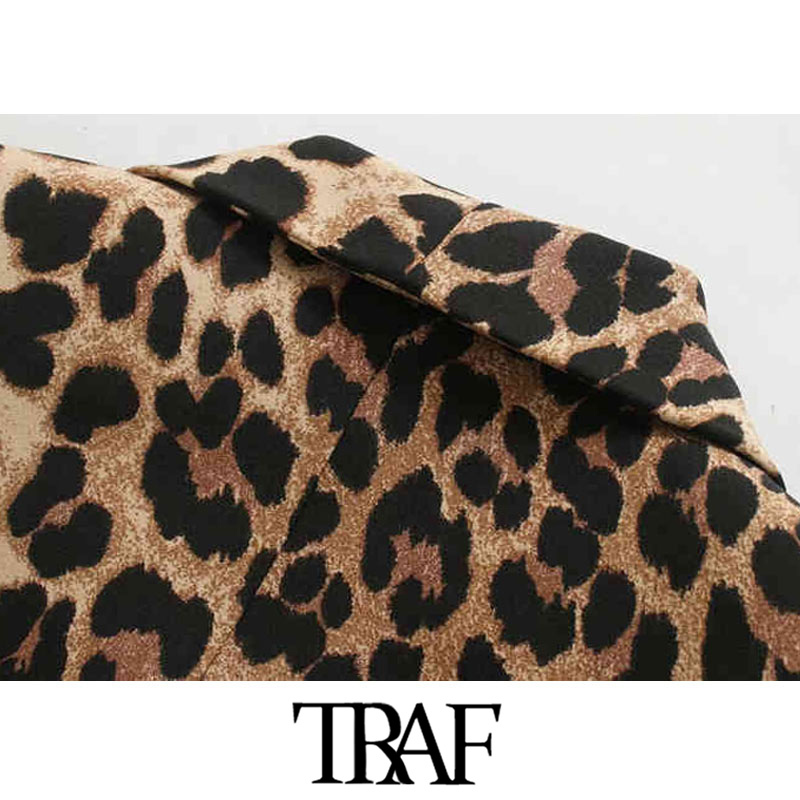 TRAF Women Vintage Fashion Double Breasted Leopard Blazer Coat Long Sleeve Animal Pattern Female Outerwear Chic Tops 201106