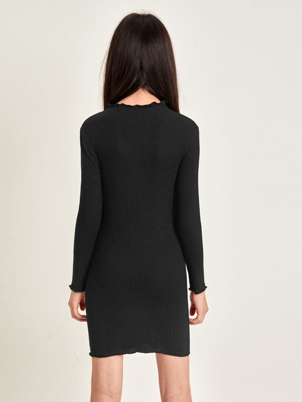 Girls Lettuce Trim Rib-knit Fitted Dress SHE