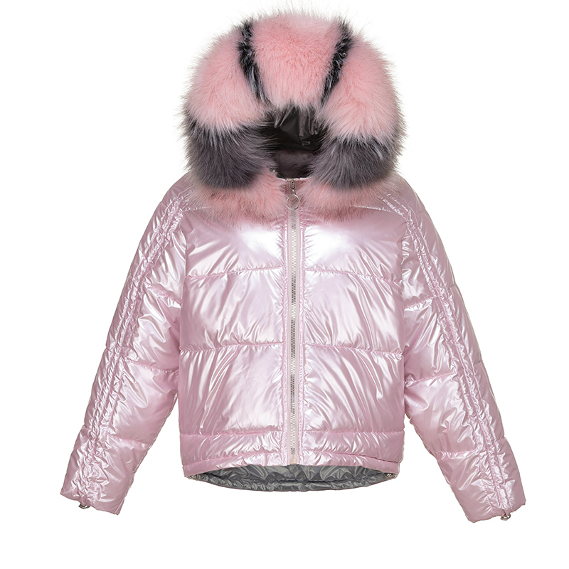 Women Parkas Hooded Jacket Coats Short Glossy Down Cotton Parkas Female Big Fur Collar Shiny Warm Thick outwear 200928