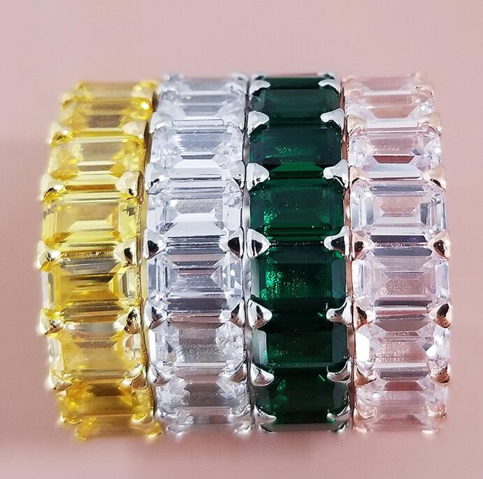 2022 Ins Top Sell Wedding Rings Simple Fashion Jewelry 925 Sterling Silver Emerald Cut 5A Cubic Zircon Promise Party Stackable Handmade Women Bridal R