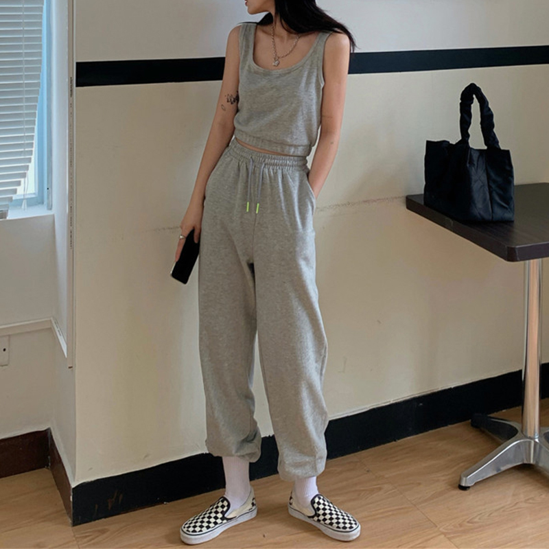 Korean Style Loose Joggers Woman Pants Sweatpants Vintage Grey Casual Trousers High Waist 2020 Autumn Streetwear Women Fashion T200609