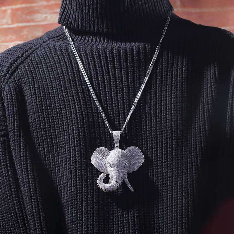 Hip Hop AAA Cubic Zirconia Pave Bling Iced Out Elephant Animal Pendants Necklace for Men Women Fashion Jewelry Gold Color Y1220