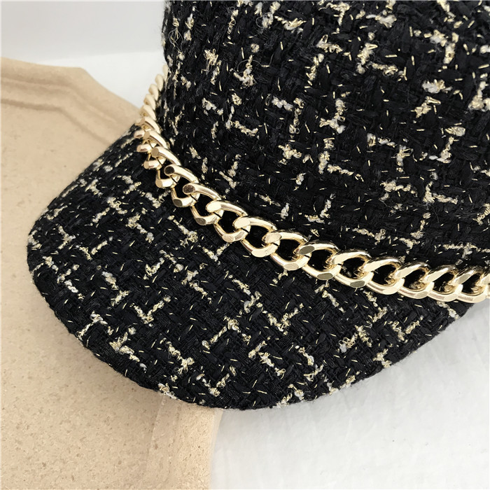 Designer Military Hats Women Autumn Winter Captain Sailor Navy Newsboy Caps Chain Flat Casquette Octagonal Baker Boy Painter Korea