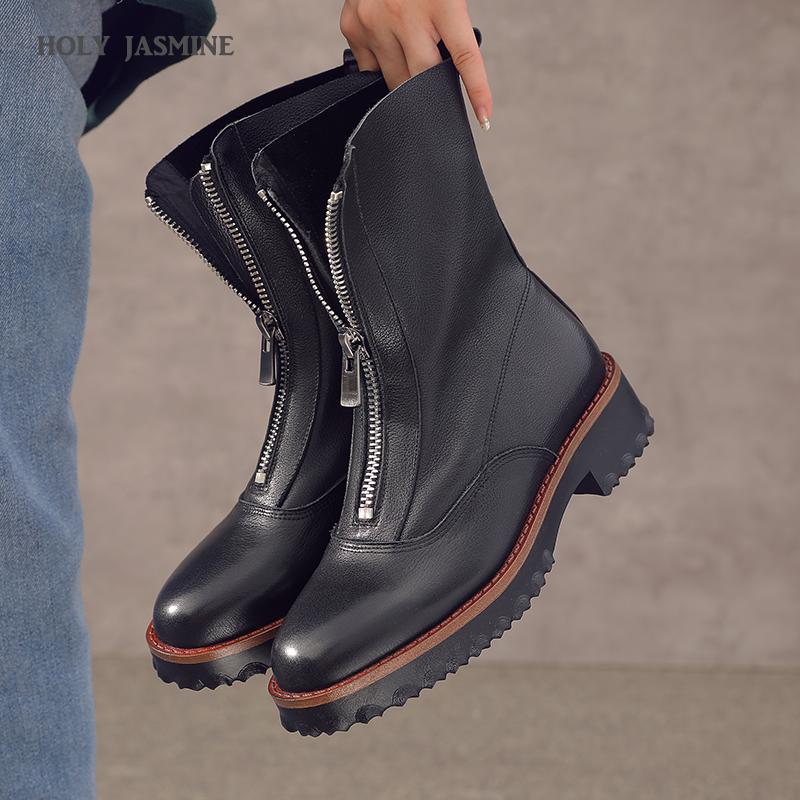 2020 New Natural Genuine Leather Boots Women Metal Round Toe Ladies Ankle Boots for Women Square Heels Spring Autumn Shoes, Black 
2020 New Natural Genuine Leather Boots Women Metal Round Toe Ladies Ankle Boots for Women Square Heels Spring Autumn Shoes, Black