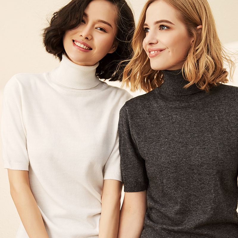 BARESKIY spring and autumn wool high collar short-sleeved women's knit sweater Slim wild vest warm elastic pullover 201223