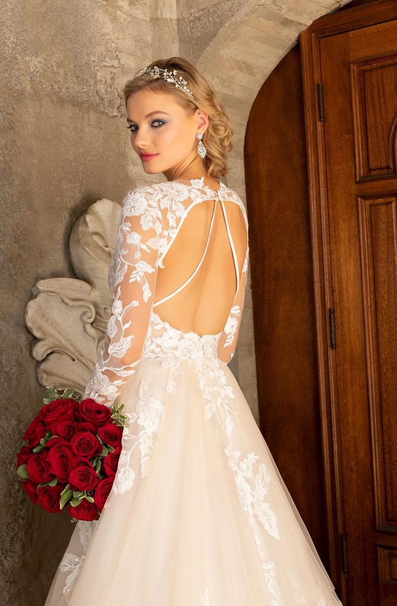 Chen Plus Kitty Size A Line Dresses Lace Appliqued Bridal Gowns V Neck Long Sleeves Backless Wedding Dress Vestidos De Novia ppliqued estidos