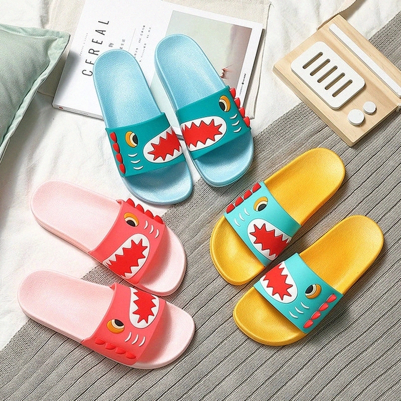 Women Summer Slippers Indoor Home Cute Cartoon Dinosaur Fretwork Thick Flat Heel Bathroom Slides Non Slip Cute Ladies Shoes 2020 #YK2q, Black