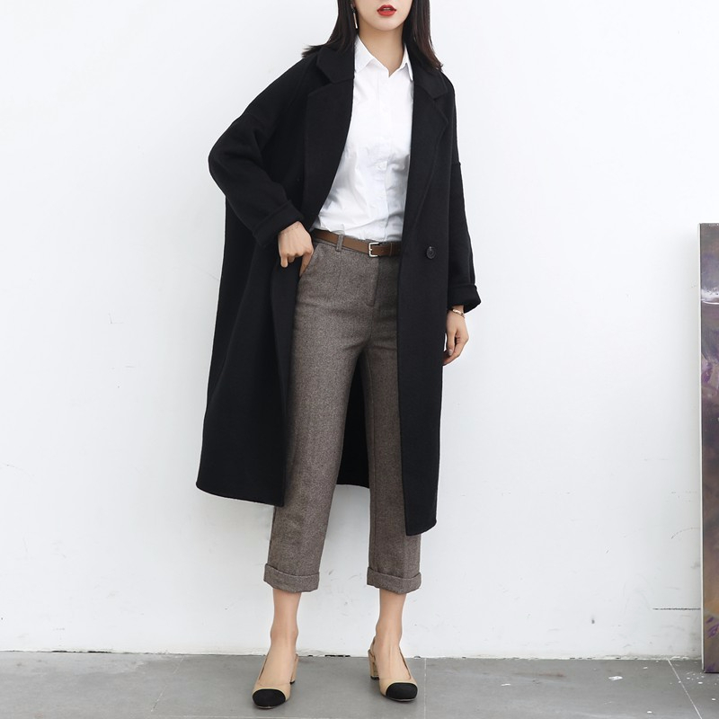 Fashion long Single button double Wool Coat Women soild Winter jacket loose autumn Wholesale price 201102