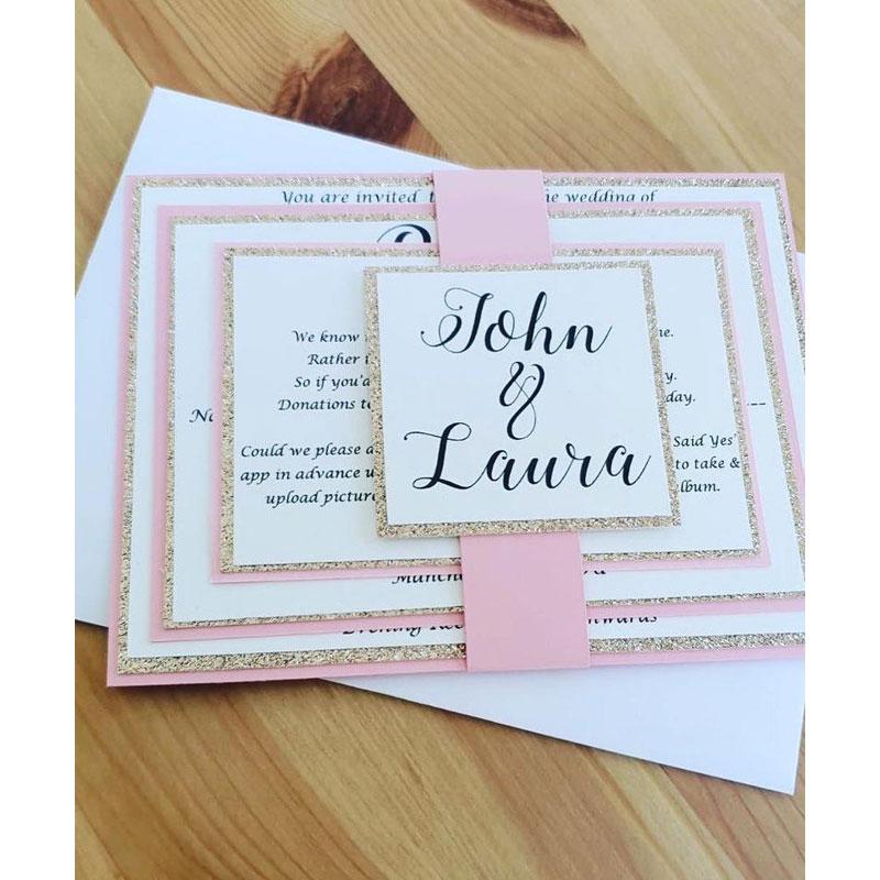 Customized Stacked Wedding Invitations Glitter Layered Invites with Belly Band and Envelope
Customized Stacked Wedding Invitations Glitter Layered Invites with Belly Band and Envelope