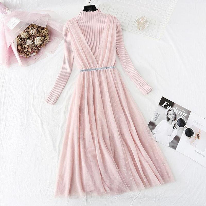High Quality Pink Knitted Dress Women 2020 Autumn Winter Elegant Long Sleeve Sweater + Suspenders Long Mesh Dress Two Piece Sui, Beige
High Quality Pink Knitted Dress Women 2020 Autumn Winter Elegant Long Sleeve Sweater + Suspenders Long Mesh Dress Two Piece Sui, Beige