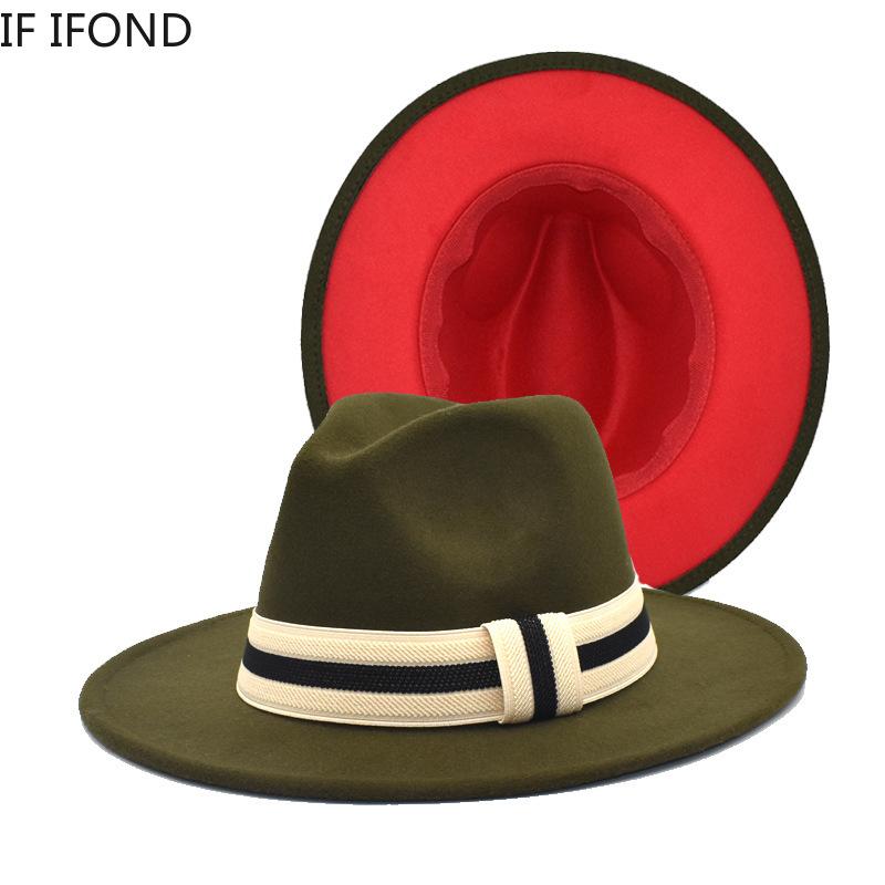 Jazz Felt Fedora Hats Army green red Patchwork Wide Brim Wool Vintage Sombrero British Style Winter Autumn Dress Hat
Jazz Felt Fedora Hats Army green red Patchwork Wide Brim Wool Vintage Sombrero British Style Winter Autumn Dress Hat