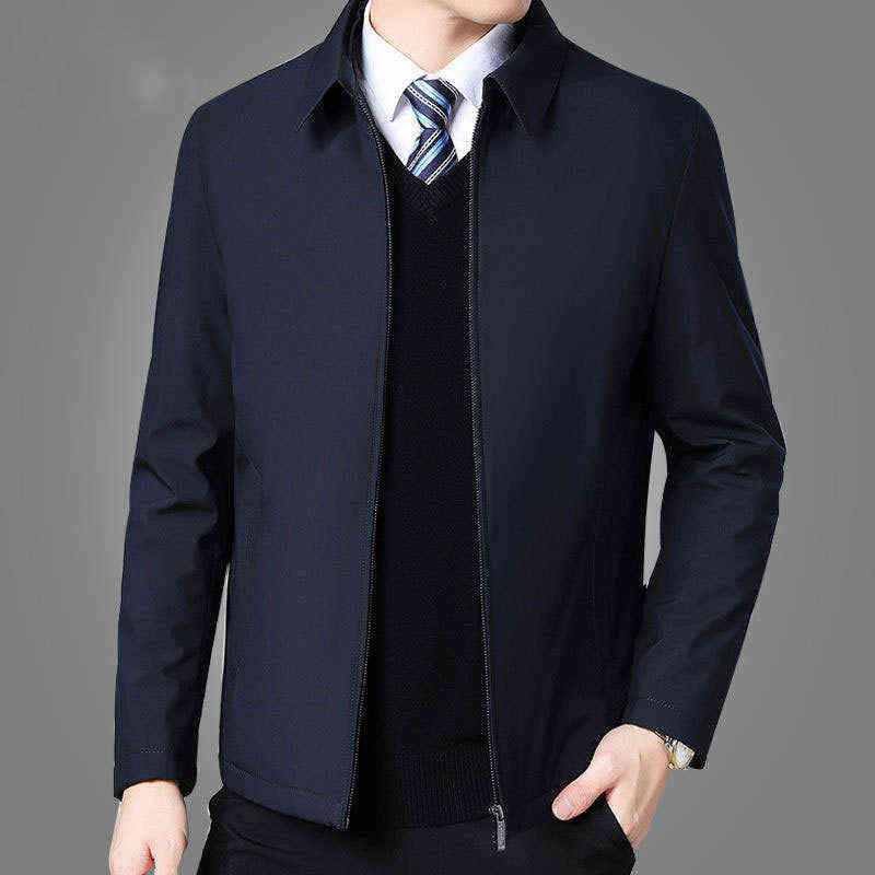 Business Men'S Jacket Autumn Wind Casual Coats Turndown Collar Zipper Simple Middle-Aged Elderly Men Dad clothes Office Outerwea 220124
