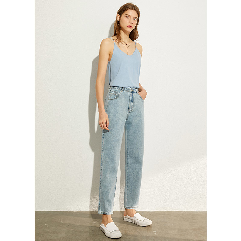 AMII Minimalism Summer Autumn Fashion Basic Women Jeans Causal Cotton High Waist Straight Ankellength Female Jeans 12040693 201105