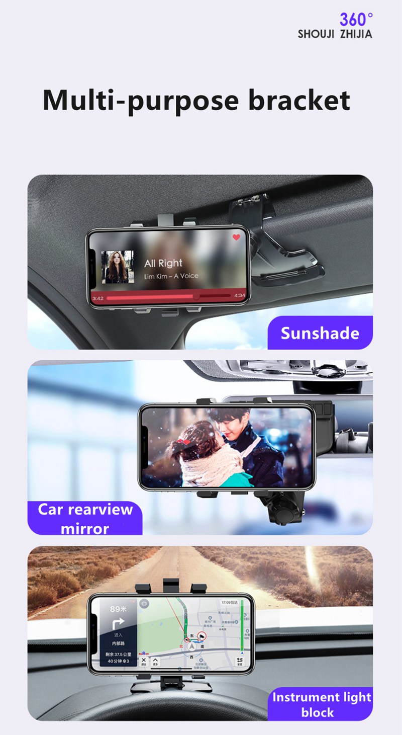 New Car Phone Holder 1200 Degree rotation rearview mirror Sun Visor dashboard GPS mobile navigation Bracket With Parking Card