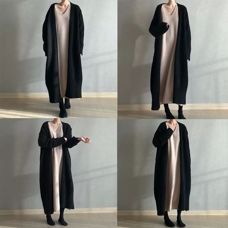 Lucyever Autumn Winter Long Sweater Cardigan Women Thick Knitted Long Sleeve Jumper Woman Casual Open Stitch Loose Coat Ladies 201202