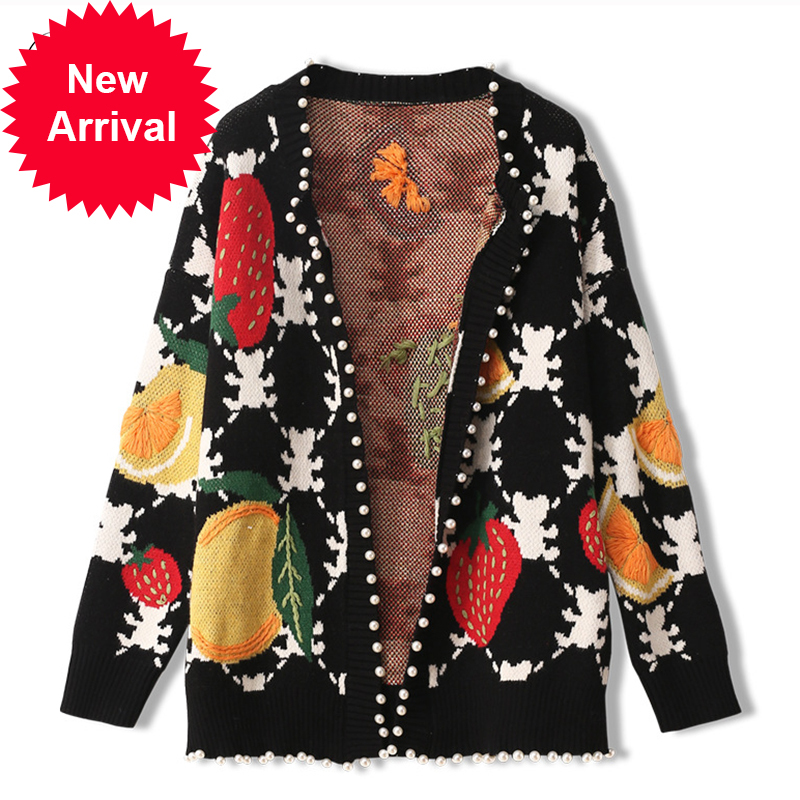High quality heavy knitting industry cardigan fall fruit beading oversize women' clothing luxury C-243, Black
High quality heavy knitting industry cardigan fall fruit beading oversize women' clothing luxury C-243, Black