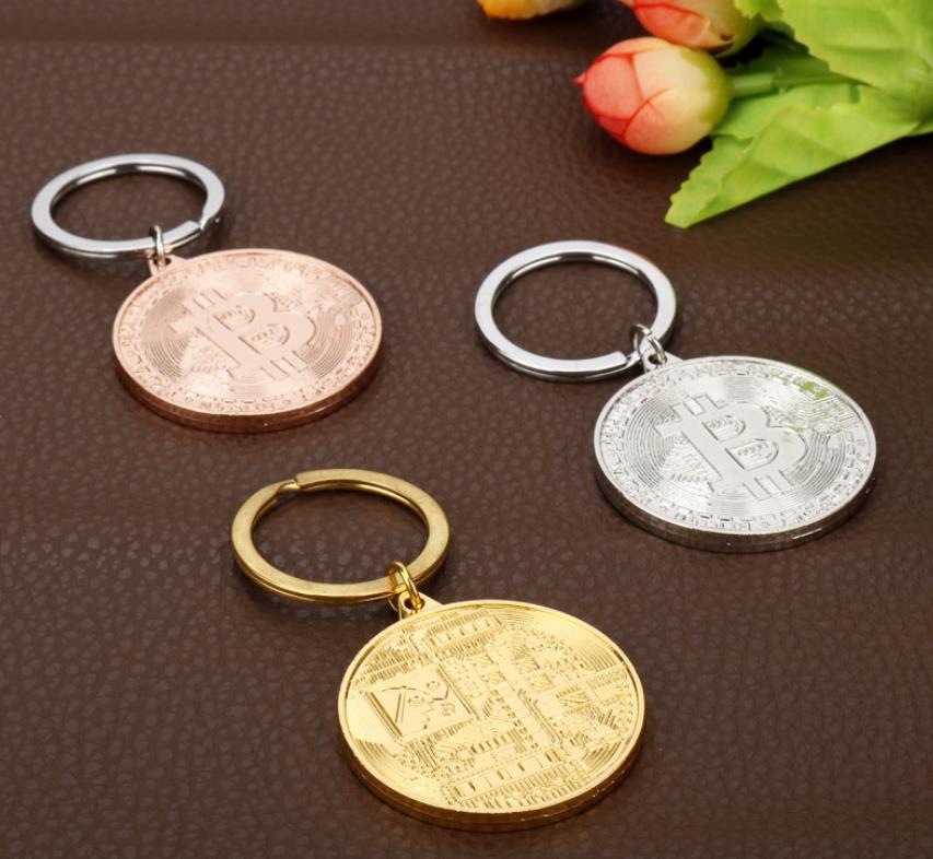 Coin Keychain Gold Plate BTC Token Key Chain Novelty Party Favor Metal Keyring Commemorative Souvenir Gift4547953