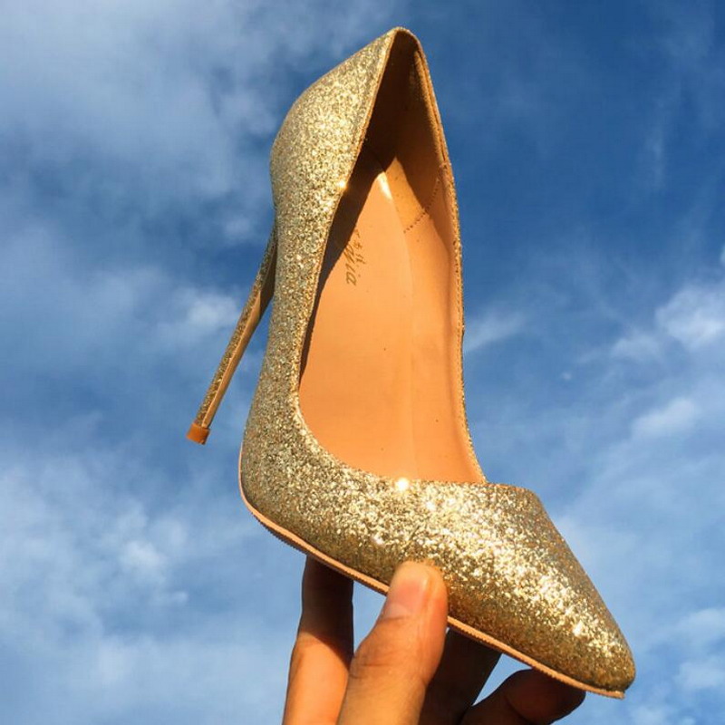 Autumn and winter New Women Shoes Sexy GOLD SEQUIN High Heels Pumps 12cm Pointed Toe Thin Heel Glitter Wedding Shoes Women Party Dress Shoes от DHgate WW