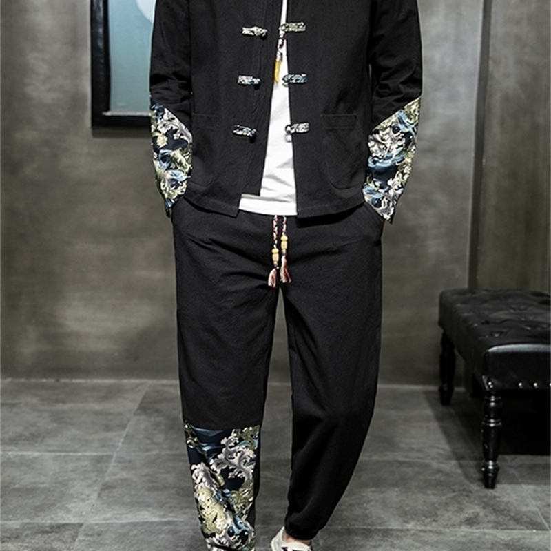 Vintage, China, autumn suit, sea water, Jiangya splice printing, Chinese-style 201124