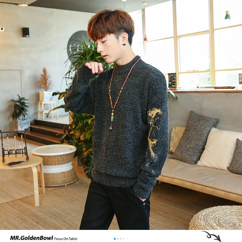 MrGoldenBowl Autumn Warm Men Sweaters Chinese Dragon Printed Knitted Pullovers Plus Size Man Loose Sweater Tops 201221