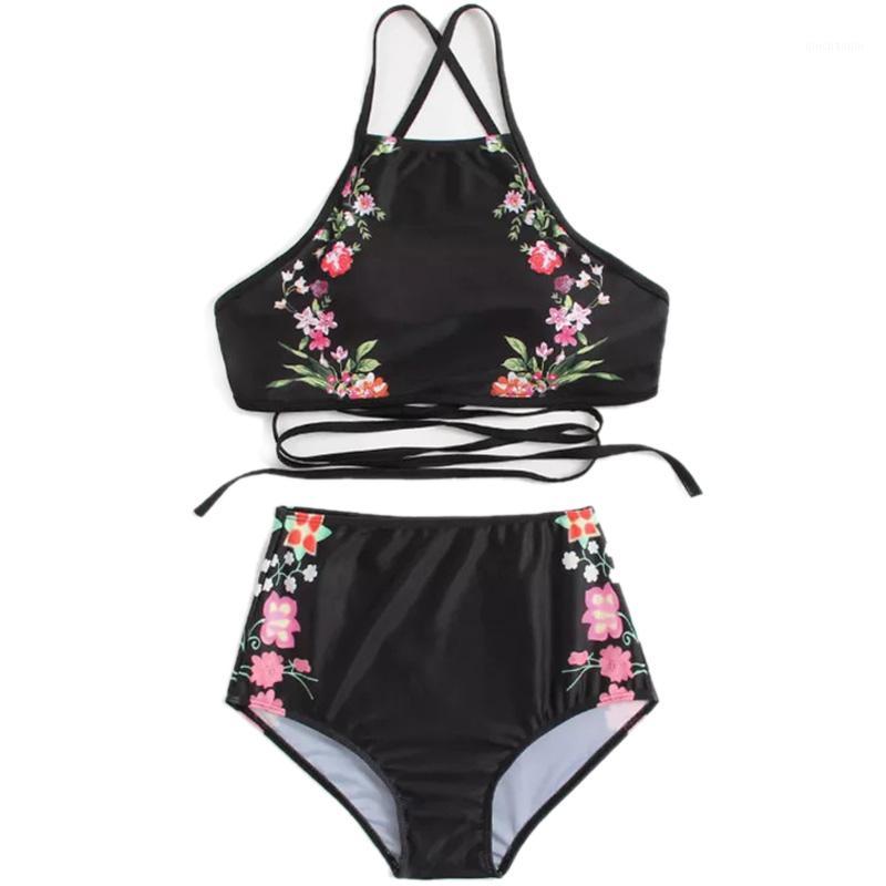 Hot kf-Women Black Flower Print Halter Bikini Set Backless Tank High Waist Two Pieces Swimwear1
Hot kf-Women Black Flower Print Halter Bikini Set Backless Tank High Waist Two Pieces Swimwear1