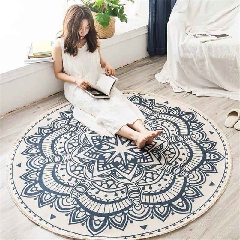 Nordic Ethnic Style Round Large Area Rug For Bedroom Bohemia Woven Cotton Rug Carpet Knitting Floor Mat 90cm 120cm 150cm, India-blue
Nordic Ethnic Style Round Large Area Rug For Bedroom Bohemia Woven Cotton Rug Carpet Knitting Floor Mat 90cm 120cm 150cm, India-blue