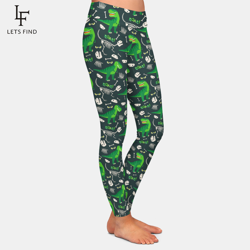 Fashion 3D Print Dinosaur Milk Silk Black Leggings High Waist Top Quality Sexy Fitness Leggings Plus Size Woman Pant 201202