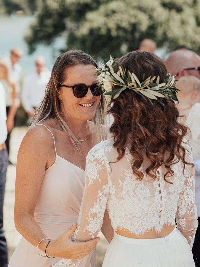 Simple Bohemian A-Line Wedding Dress 2023 Two Piece Lace Chiffon Bride Dresses Illusion Top Appliques Long Sleeve Bridal Gowns