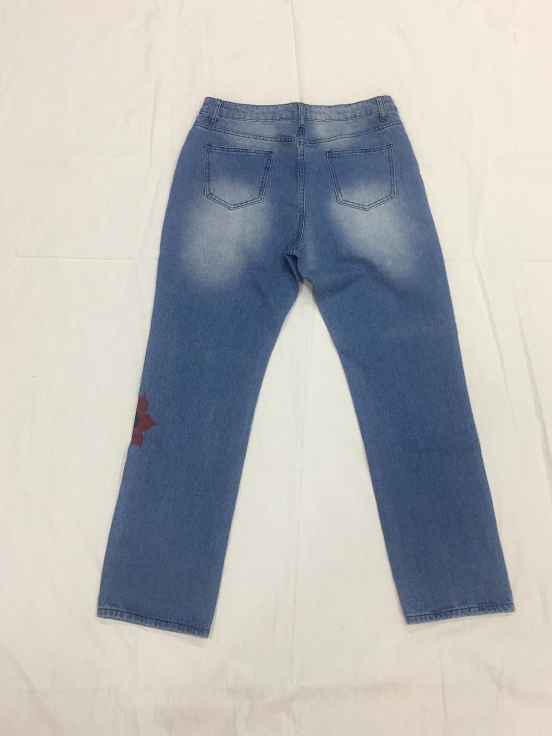 Women's fashion printed flowers jeans thin washed denim trousers casual full length pants large size S5XL 201105