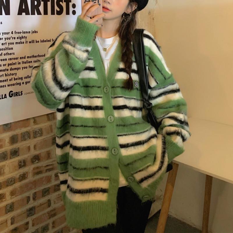 JuneRain Striped Ugly Sweater Cardigan Women Autumn Winter Mohair Sweater Female Casual Korean Button-down Coat Women, Green
JuneRain Striped Ugly Sweater Cardigan Women Autumn Winter Mohair Sweater Female Casual Korean Button-down Coat Women, Green