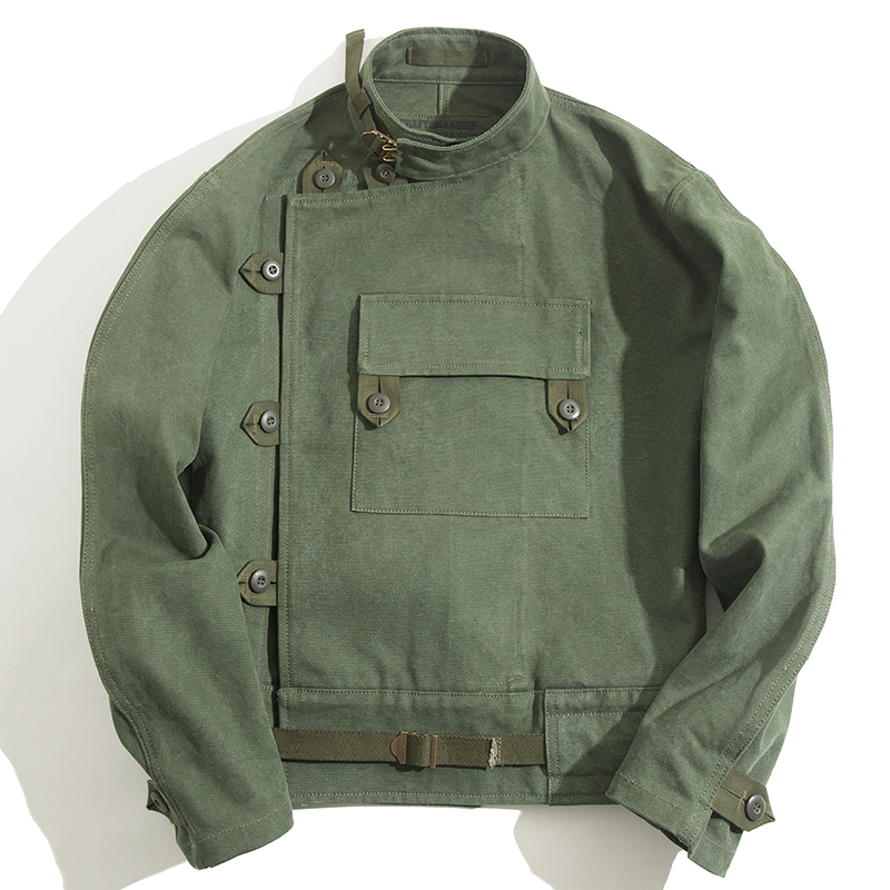 Madden Army Green Retro Jacket Misplaced Oblique Buckle Swedish Motorcycle Men's Jacket AMEKAJI Cotton Washed Water Jacket Men 201116
