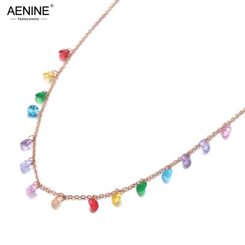 Chains AENINE Fashion Bohemia Stainless Steel Colorful CZ Crystal Choker Necklace Summer Beach Pendant Chain For Women AN191251
Chains AENINE Fashion Bohemia Stainless Steel Colorful CZ Crystal Choker Necklace Summer Beach Pendant Chain For Women AN191251