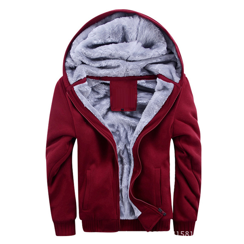 Fleece Warm Men Jacket For Autumn Winter Male Casual College Teen Solid Parka Windbreaker Red Gray Outerwear Cotton Stretch Coat 201128