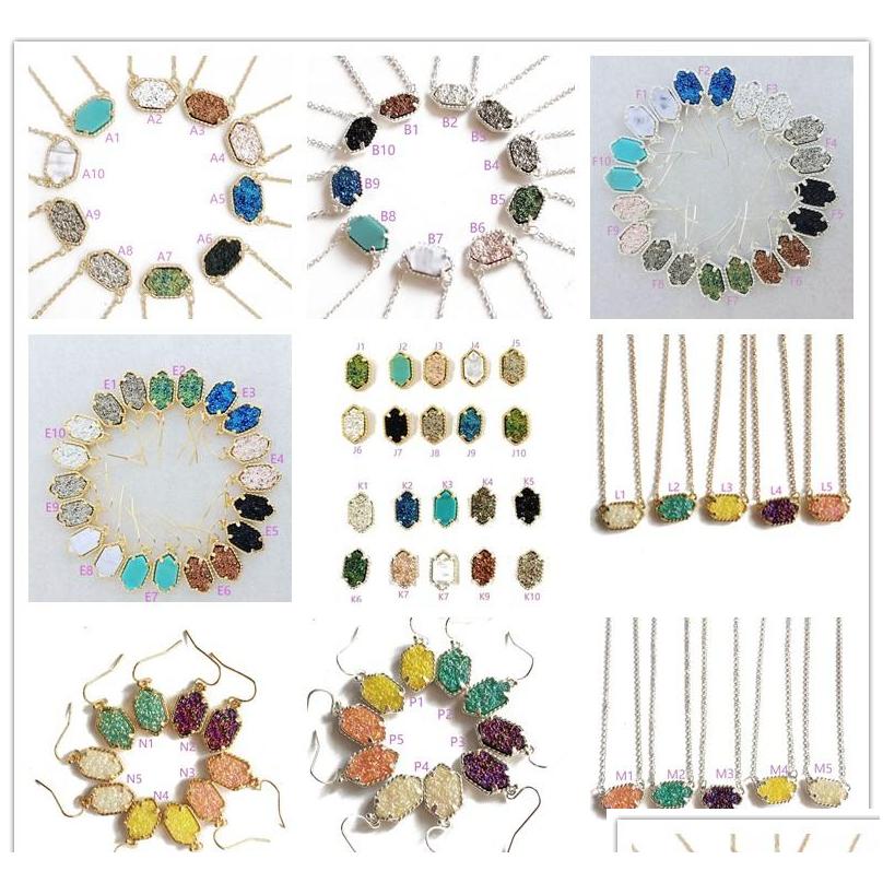 Fashion Druzy Drusy Necklace Earrings Designer Silver Gold Plated Faux Natural Stone Necklaces Earrings Mki Women Brand Jewelry V8Uje
Fashion Druzy Drusy Necklace Earrings Designer Silver Gold Plated Faux Natural Stone Necklaces Earrings Mki Women Brand Jewelry V8Uje