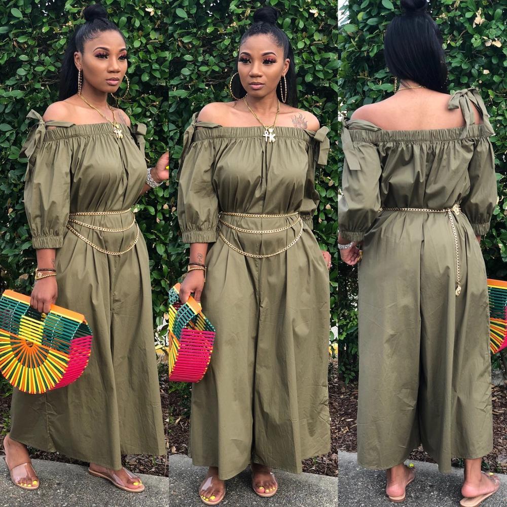 Fashion Women Jumpsuits Loose Style Slash Neck Lace up Straps Long Sleeves Elegant Lady Jumpsuits Rompers Straight Pants Fall 201007