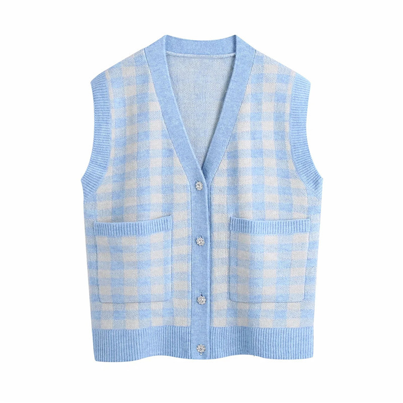 New 2021 Plaid Sleeveless Sweater Women Winter Oversize v Neck Long Knitted Vest Female Pocket Preppy Waistcoat Bes7, Blue
New 2021 Plaid Sleeveless Sweater Women Winter Oversize v Neck Long Knitted Vest Female Pocket Preppy Waistcoat Bes7, Blue