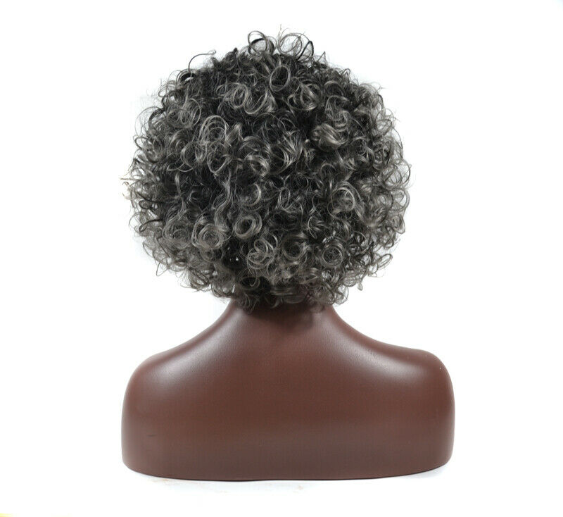 Short Afro Curly Wigs for Women Ombre Grey Curly African American Hair Full Wig