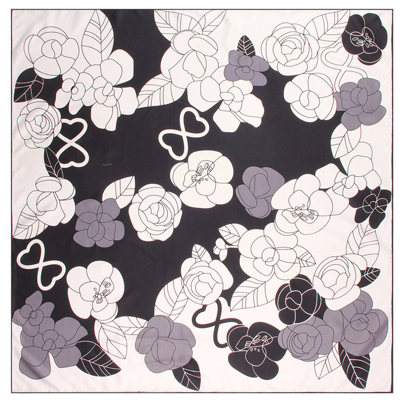 Double-Sided Flower Print Hair Scarf Wrap Shawl 90 Silk Scarfs Square Handmade Joker Neck Foulard Satin Hand Rolled Edge Bandana Headband