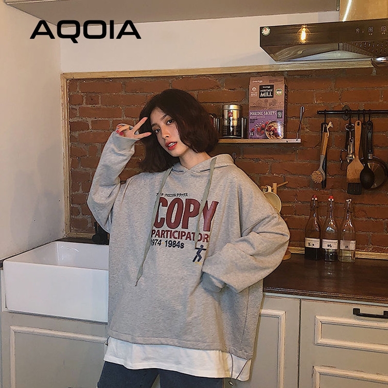 AQOIA Autumn Harajuku Letter Printing Loose Women Hoodies Thin Sweatshirt Fake Two Pieces Korean Style Oversize Sweatshirt 201203, Gray
AQOIA Autumn Harajuku Letter Printing Loose Women Hoodies Thin Sweatshirt Fake Two Pieces Korean Style Oversize Sweatshirt 201203, Gray