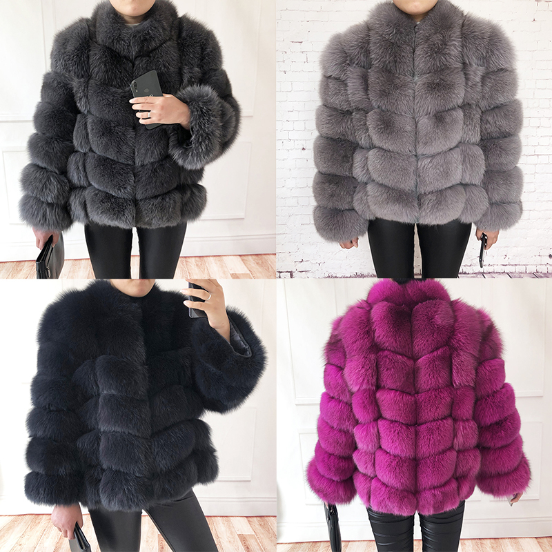 Women's high quality 100% real fur coat Natural fox fur vest Leather jacket leather coat Stand collar long sleeve fox fur coat 201112