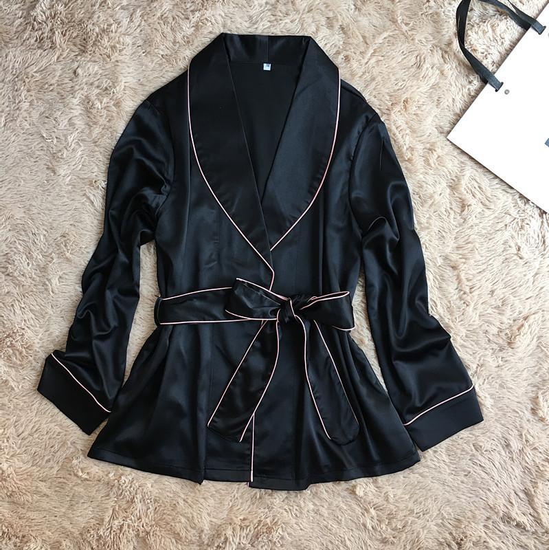 Daeyard High Grade Silk Satin Women Pajama Set Long Sleeve Robe And Pants Female Autumn Bathrobe Suit Elegant Sleepwear Homewear 201113