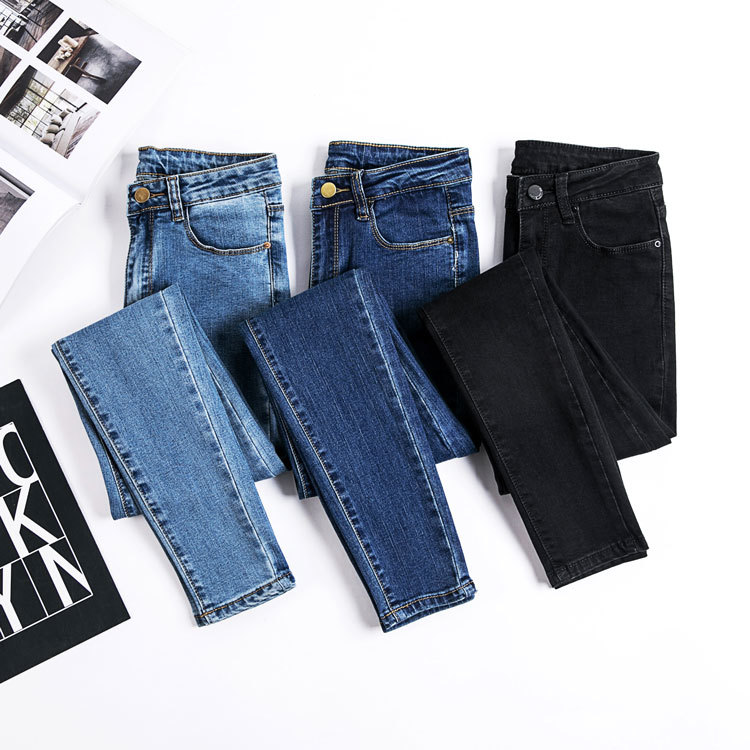 Winter plus size jeans Fashion Leggings Blue Woman Mid Waist Women mid Elastic Spring Length Pants Skinny pencil Jeans 400D 210420